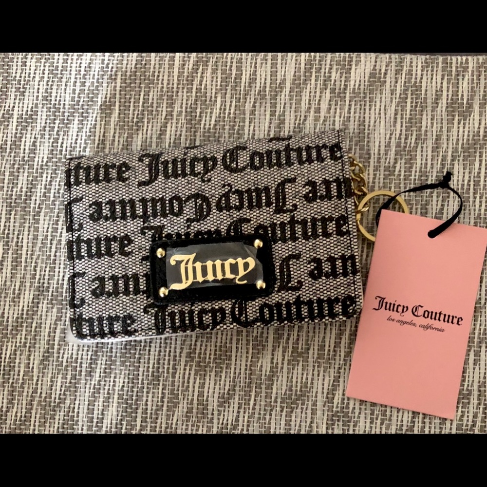 Juicy Couture Gothic Status Black “Furget Me Not” Flap CC Wallet Key Chain